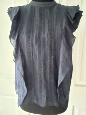 Club Monaco Navy Ruffle Cap-Sleeve Blouse Small